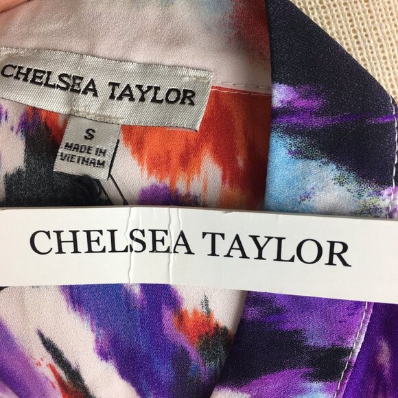 Chelsea Taylor Womens Top Size S Watercolor V-neck Tab Slvs Hi Low Hem Colorful - Picture 4 of 11